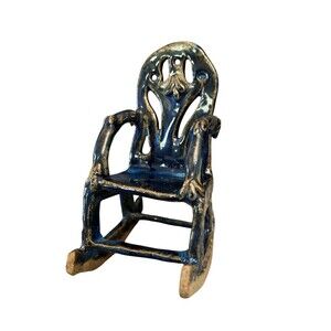 Crude Blue Ceramic Art Pottery Blue Rocking Chair Handmade Glazed Sculpture